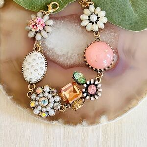 Floral Charm Bracelet with Pink and Gold Accents